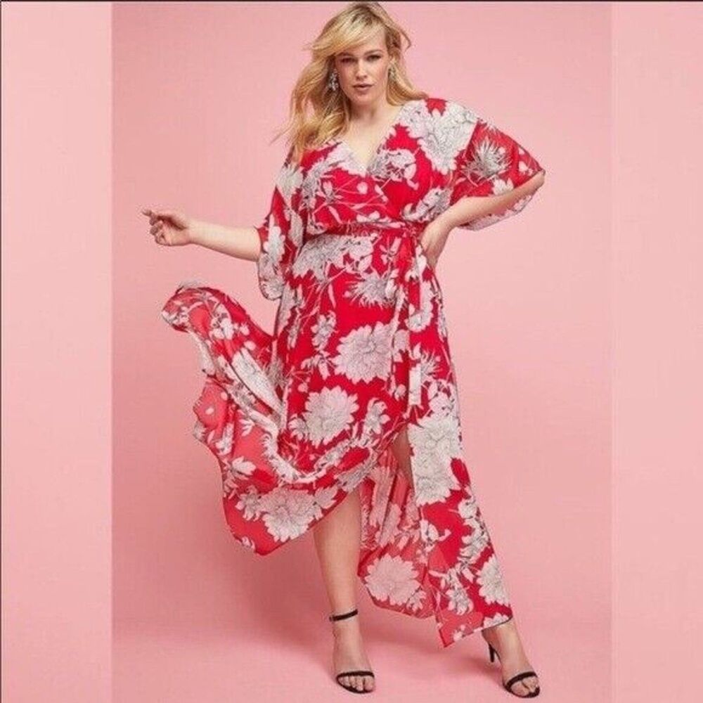 Lane Bryant floral maxi dress Plus Size 16‎ wrap bodice chiffon pink